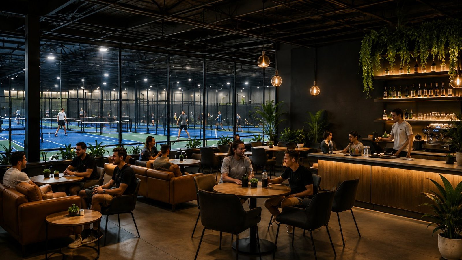Café, bar and lounge overlooking the courts