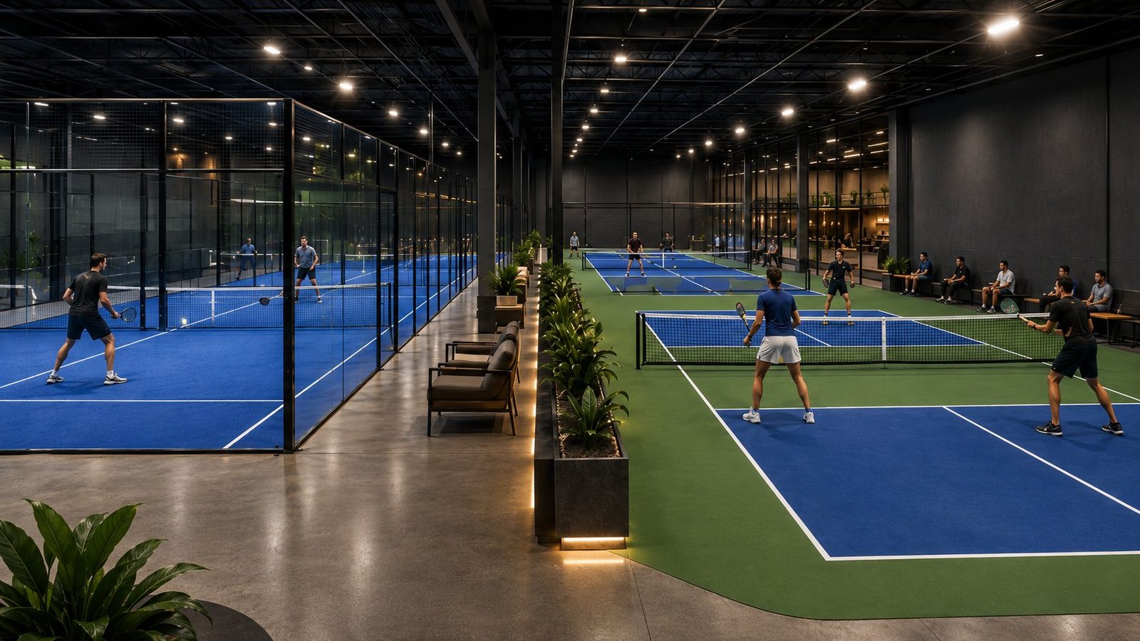 Indoor padel and pickleball courts under one roof